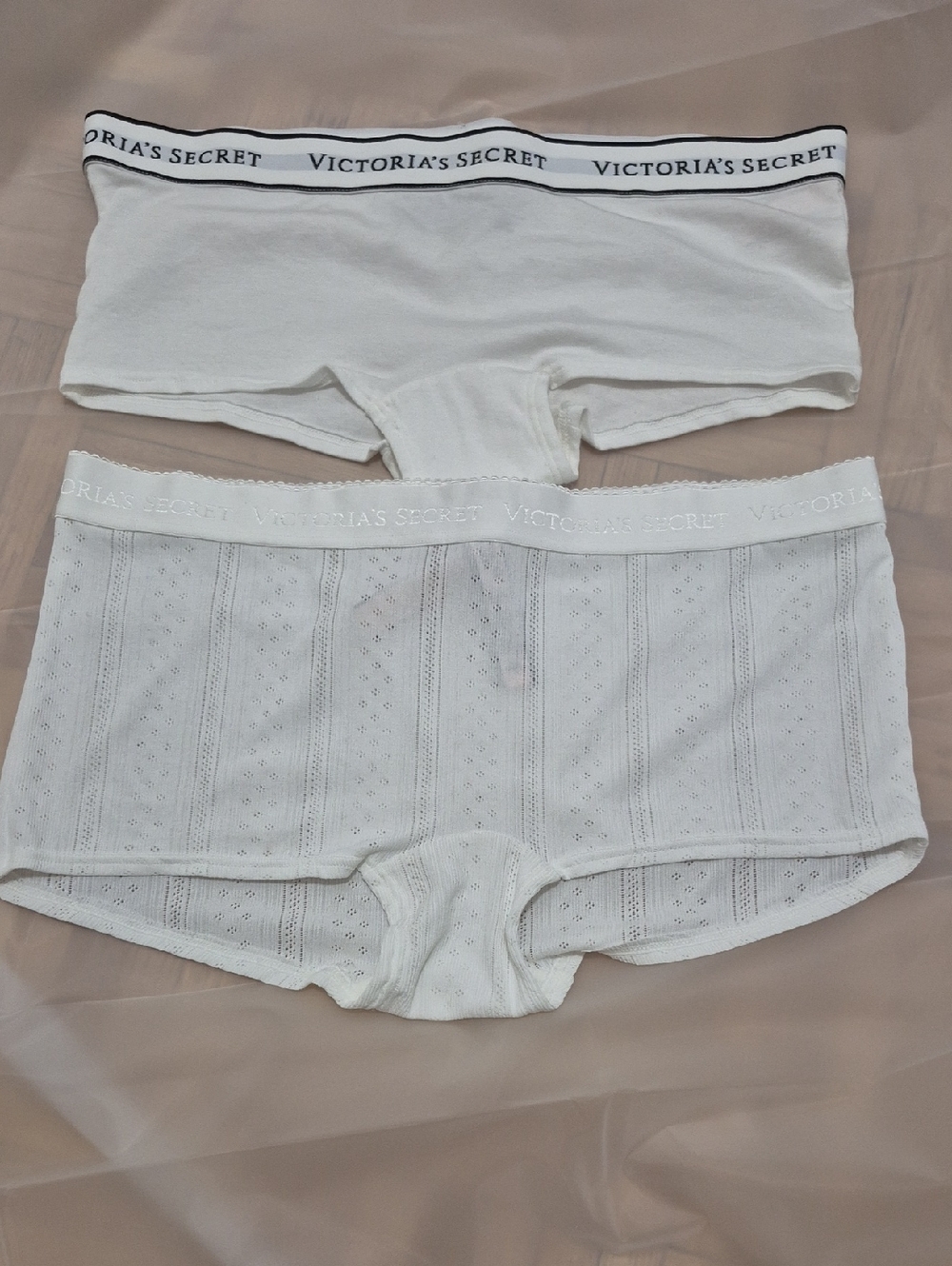 Victoria's Secret White Cotton Boyshorts Set with Logo Waistbands